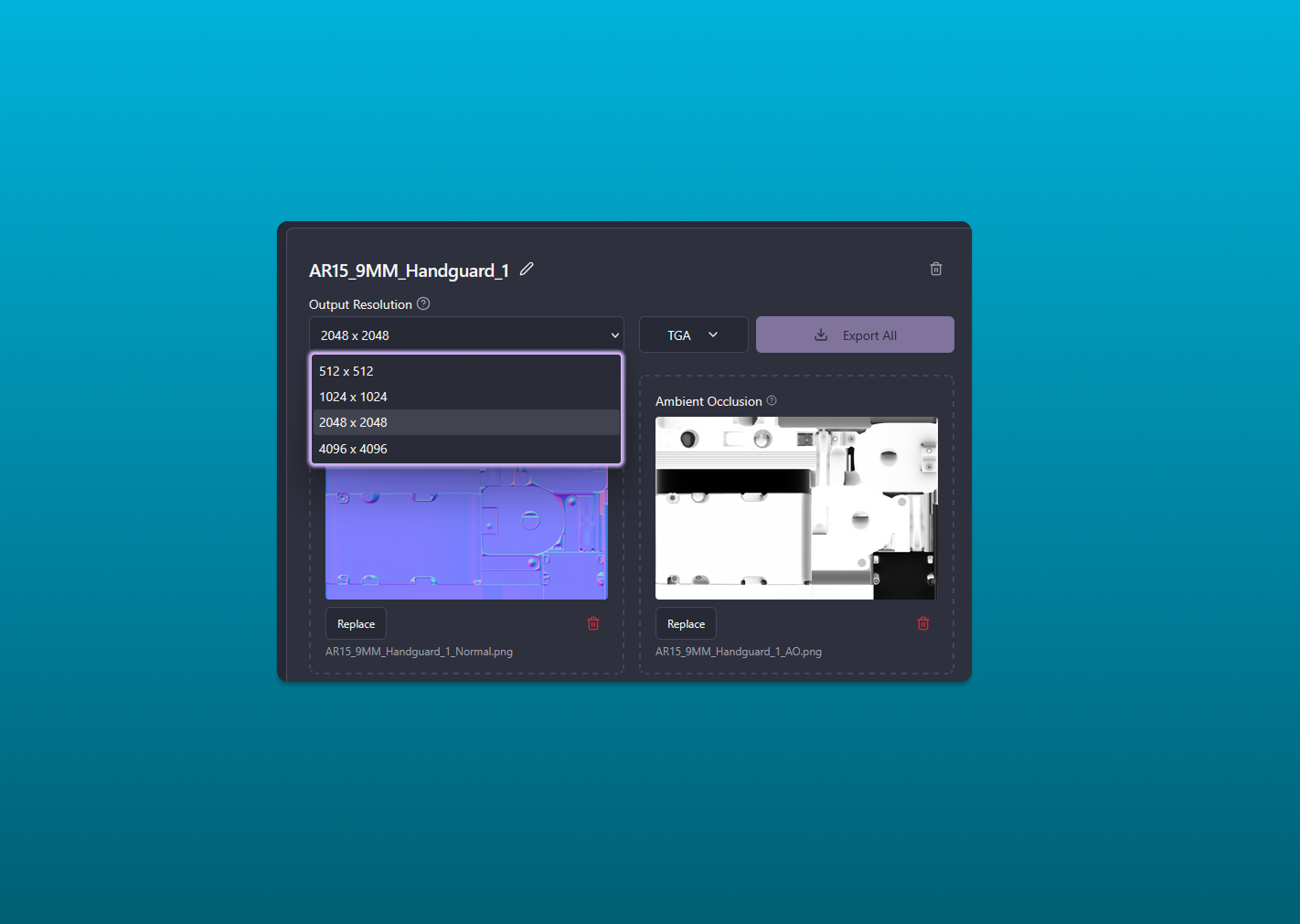Texture Wizard export resolution controls for resizing game textures