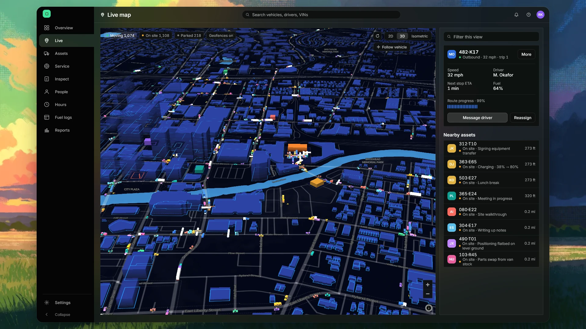 Collective Fleet live map interface showing fleet vehicles and asset locations