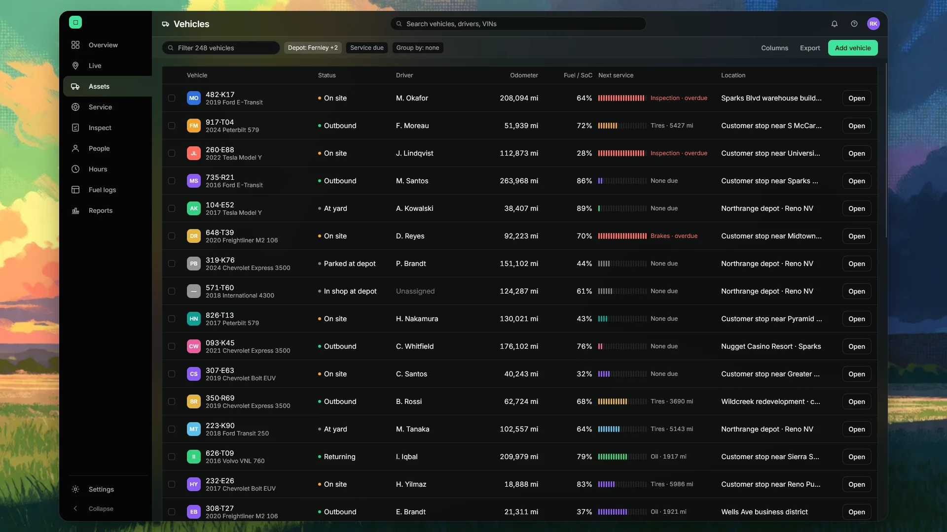 Collective Fleet vehicle management interface showing fleet asset records